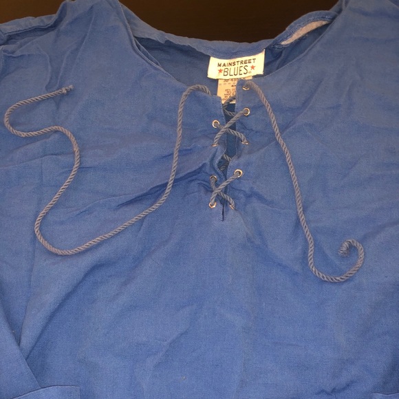 Blue Lace Up 3/4 Rolled Sleeve Top - Picture 7 of 13